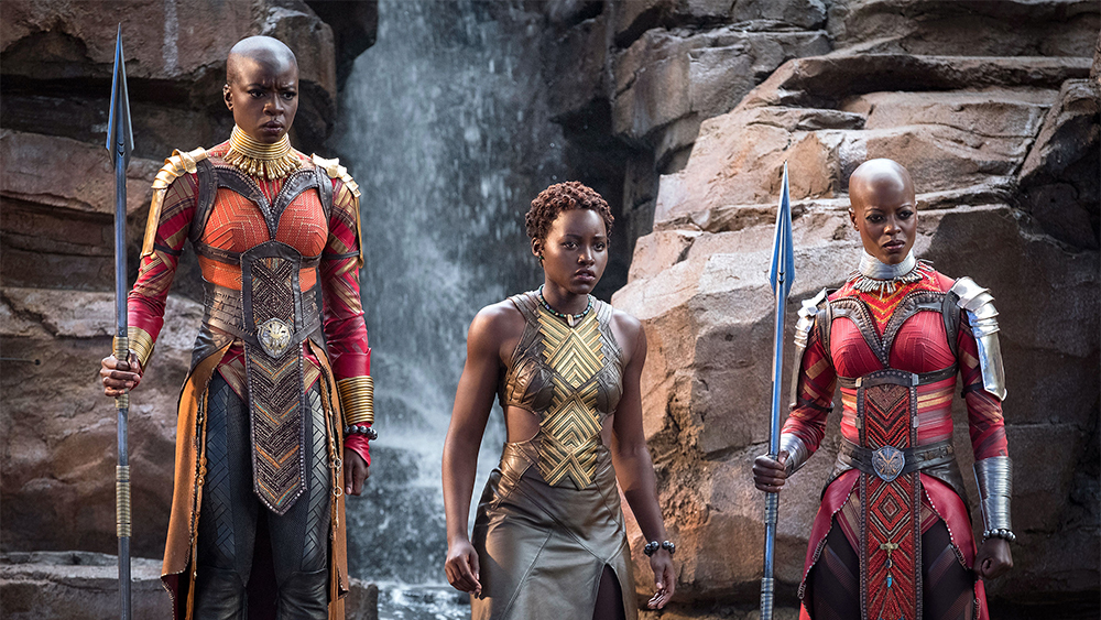 Marvel Studios' BLACK PANTHER L to R: Okoye (Danai Gurira), Nakia (Lupita Nyong'o) and Ayo (Florence Kasumba) Credit: Matt Kennedy/©Marvel Studios 2018