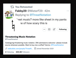 screenshot of threatening music notation's twitter header