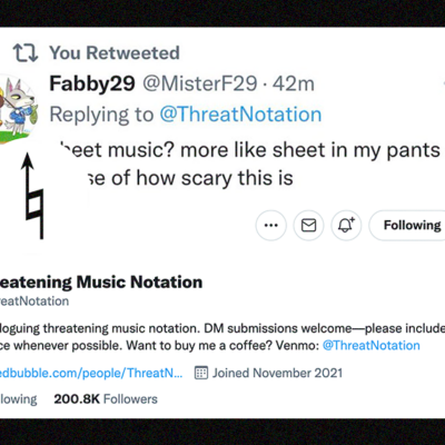 screenshot of threatening music notation's twitter header