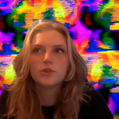 kat barnish in front of glitchy background